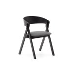 Godia chair in ash veneer with a black finish and grey chenille