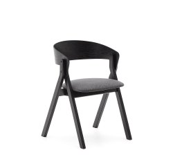 DE_Chaise Godia en placage de frêne finition noire et tissu chenille gris