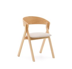 Godia chair in ash veneer with a natural finish and beige chenille