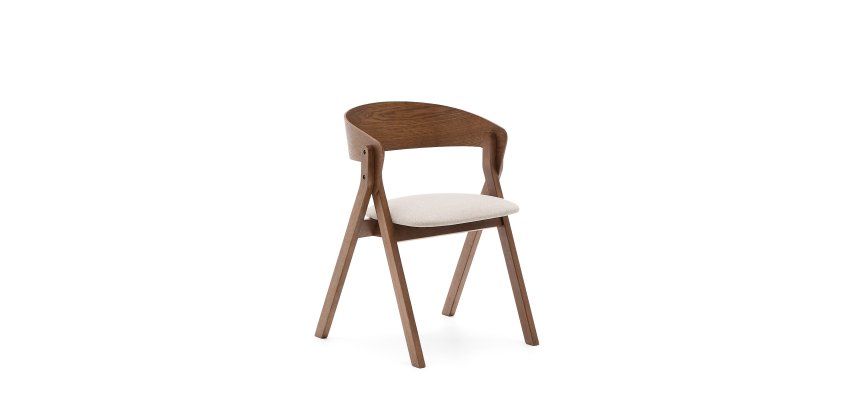 Chaise Godia en placage de frêne finition wengé et tissu chenille beige