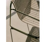Fauteuil empilable Maurina en acier galvanisé vert et corde écrue et grise