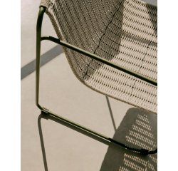 Fauteuil empilable Maurina en acier galvanisé vert et corde écrue et grise