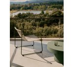 Fauteuil empilable Maurina en acier galvanisé vert et corde écrue et grise