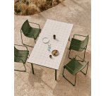 Table d’extérieur Maurina en acier galvanisé vert et céramique couleur écru 182 x 91 cm