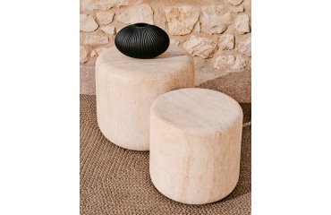 Table d'appoint Drasi en ciment avec finition effet travertin Ø 46 cm