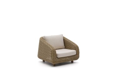 Fauteuil Meria en rotin synthétique et pieds en bois d’acacia
