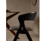 Godia chair in ash veneer with a black finish and grey chenille