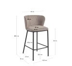 DE_Tabouret Ciselia en chenille marron clair et pieds en acier peint noir hauteur 65 cm