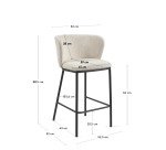 Tabouret Ciselia en bouclette blanche et pieds en acier peint noir hauteur 65 cm