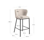 Tabouret Ciselia en chenille beige et pieds en acier peint noir hauteur 65 cm
