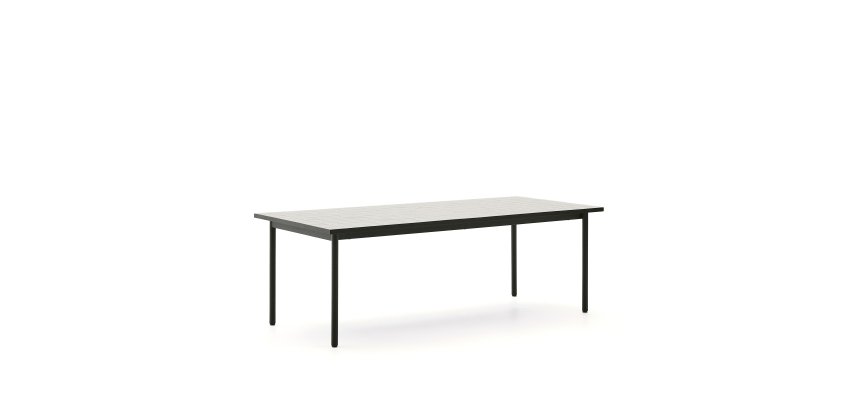 Table d’extérieur Maurina en acier galvanisé vert et céramique couleur écru 223 x 101 cm