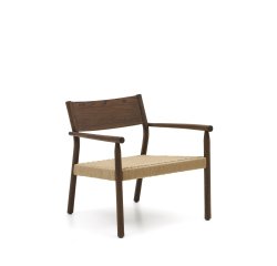 Yalia-fauteuil van massief eikenhout met natuurlijke walnoot-afwerking en zitting van papiertouw