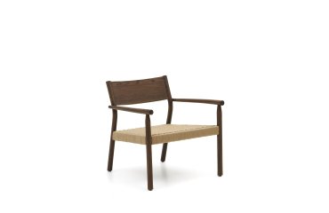 Butaca Yalia de madera maciza roble FSC 100% acabado nogal y asiento de cuerda de papel