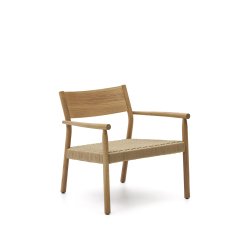 Yalia-fauteuil van massief eikenhout met natuurlijke afwerking en zitting van papiertouw