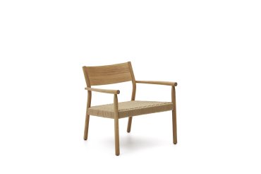 Fauteuil Yalia en bois de chêne finition naturelle et siège en corde de papier