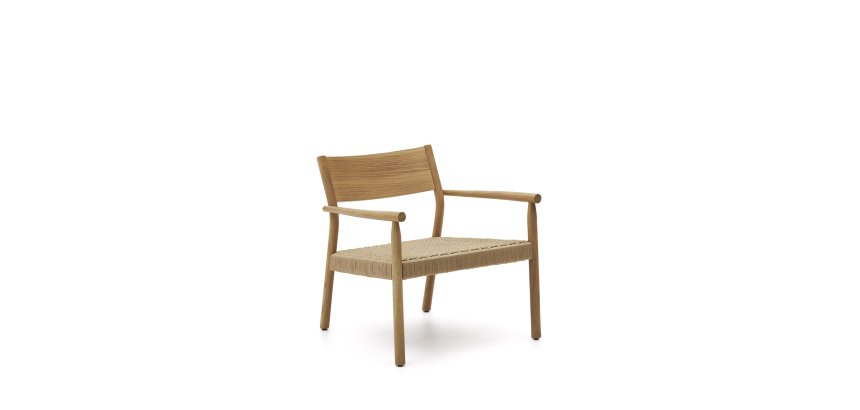 Fauteuil Yalia en bois de chêne finition naturelle et siège en corde de papier