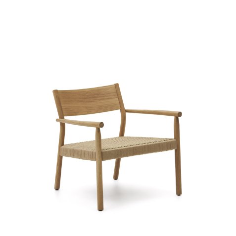 Fauteuil Yalia en bois de chêne finition naturelle et siège en corde de papier