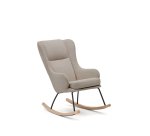 Fauteuil à bascule Maustin chenille beige et structure en acier noir et bois de hêtre
