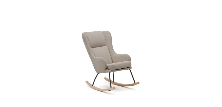 Maustin rocking chair in beige chenille with a black steel structure and beech wood