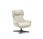 Fauteuil giratoire avec accoudoirs Zalina en bouclette blanche et acier avec finition noire