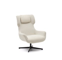 Zalina swivel armchair in white shearling and steel with black finish