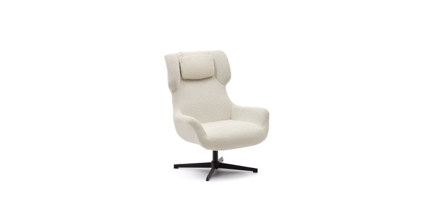 Swivel armchair with Zalina bouclé armrests and steel legs