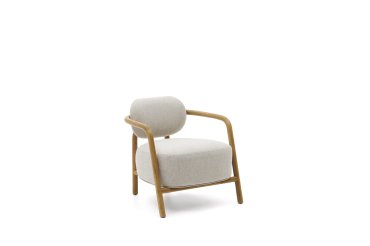 Fauteuil Melqui beige en bois de chêne avec finition naturelle