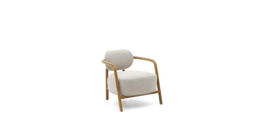 Fauteuil Melqui beige en bois de chêne avec finition naturelle