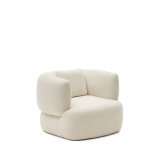 Fauteuil giratoire Martina en bouclette écru avec coussin