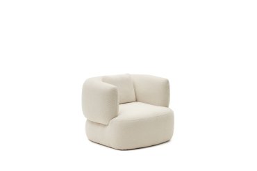 Fauteuil giratoire Martina en bouclette écru avec coussin