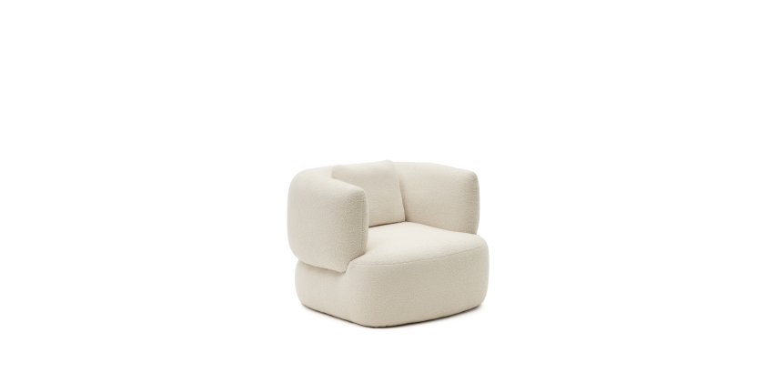 DE_Fauteuil giratoire Martina en bouclette écru avec coussin