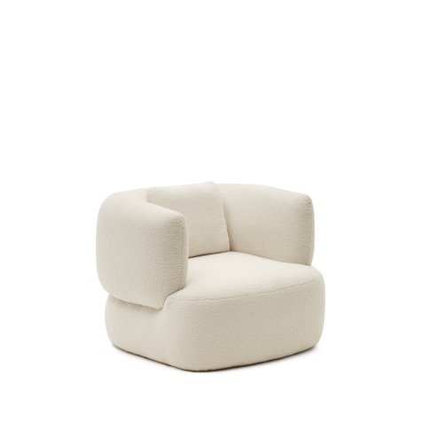 Fauteuil giratoire Martina en bouclette écru avec coussin