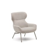 Fauteuil Belina en chenille beige et acier avec finition blanche