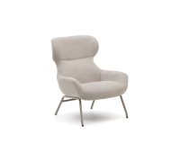 Belina-fauteuil van beige chenille en staal met witte afwerking