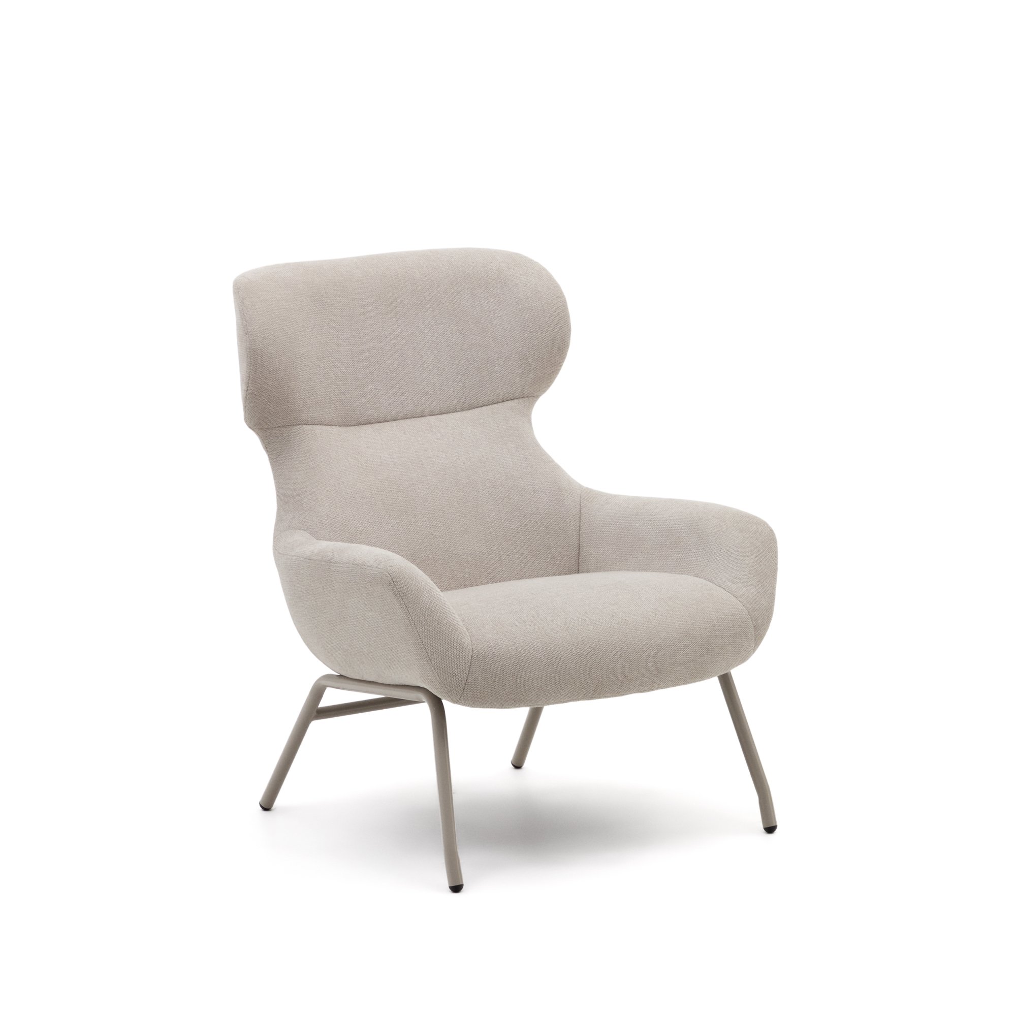 Fauteuil Belina en chenille beige et acier avec finition blanche
