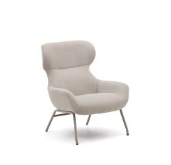 Belina-fauteuil van beige chenille en staal met witte afwerking