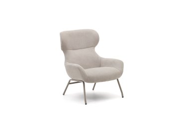Belina-fauteuil van beige chenille en staal met witte afwerking