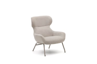 Fauteuil Belina en chenille beige et acier avec finition blanche