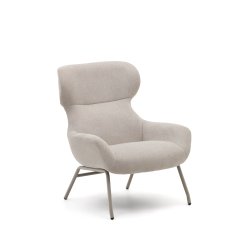 Fauteuil Belina en chenille beige et acier avec finition blanche