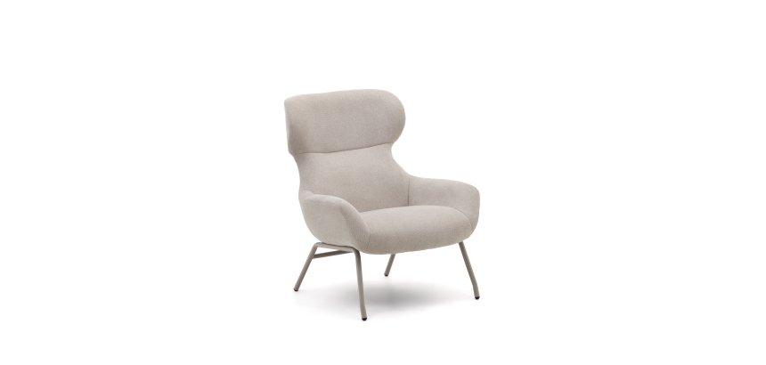 Fauteuil Belina en chenille beige et acier avec finition blanche