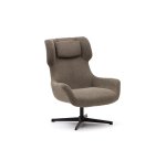 Fauteuil giratoire avec accoudoirs Zalina en chenille marron clair et acier avec finition noire