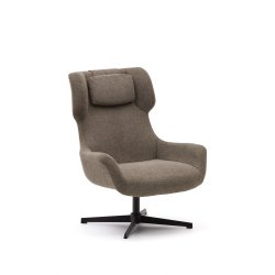 Fauteuil giratoire avec accoudoirs Zalina en chenille marron clair et acier avec finition noire