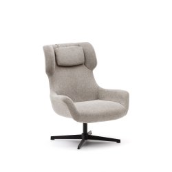 Fauteuil giratoire avec accoudoirs Zalina en chenille beige et acier avec finition noire