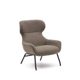 Fauteuil Belina en chenille marron clair et acier avec finition noire