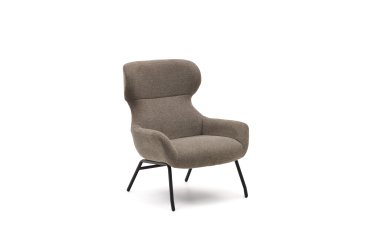Belina-fauteuil van lichtbruine chenille en staal met zwarte afwerking