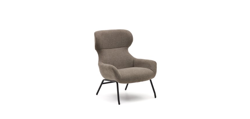 Fauteuil Belina en chenille marron clair et acier avec finition noire