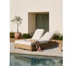 Transat double Meria en rotin synthétique et pieds en bois d’acacia