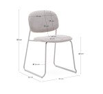 Chaise empilable Meli en chenille beige et pieds en métal beige