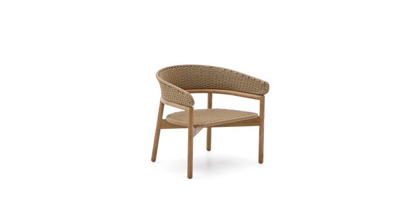 Fauteuil Arinella en bois d’acacia avec finition ton naturel et corde beige