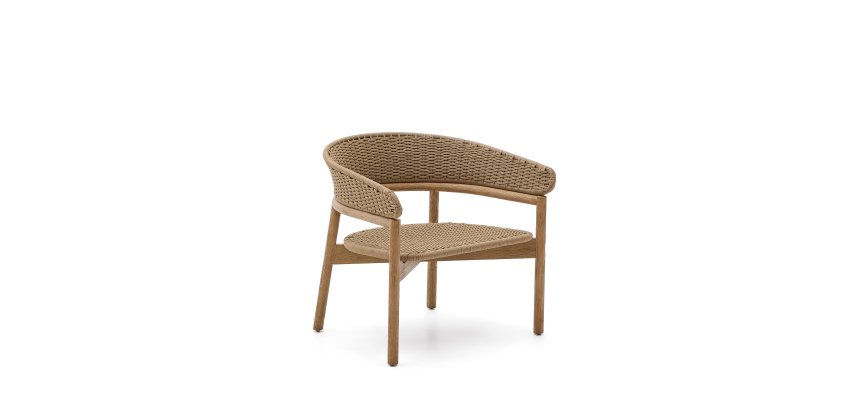 Fauteuil Arinella en bois d’acacia avec finition ton naturel et corde beige